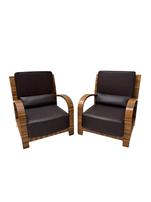 Two Art Deco Lounge Chairs with Leather Cushions France, 1930s